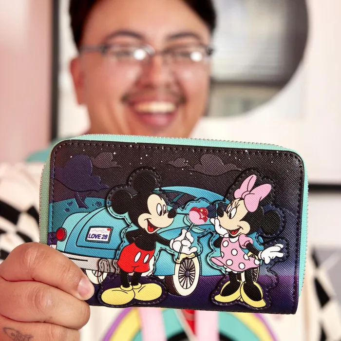 Loungefly Bags and Wallets Unisex Mickey and Minnie Date Night DriveIn Zip Around Wallet