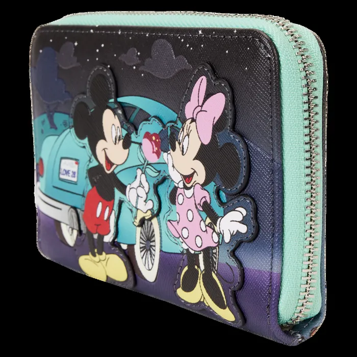 Loungefly Bags and Wallets Unisex Mickey and Minnie Date Night DriveIn Zip Around Wallet