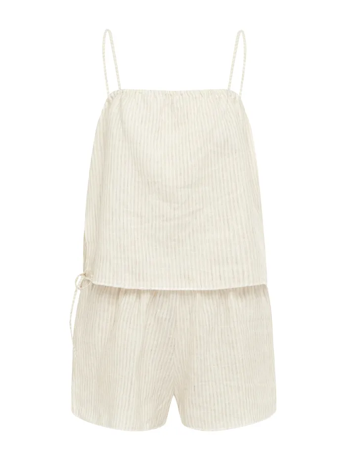 Loungewear Women Deiji Studios 8211 Babylock Linen Set in Linen Story Stripe The UNDONE