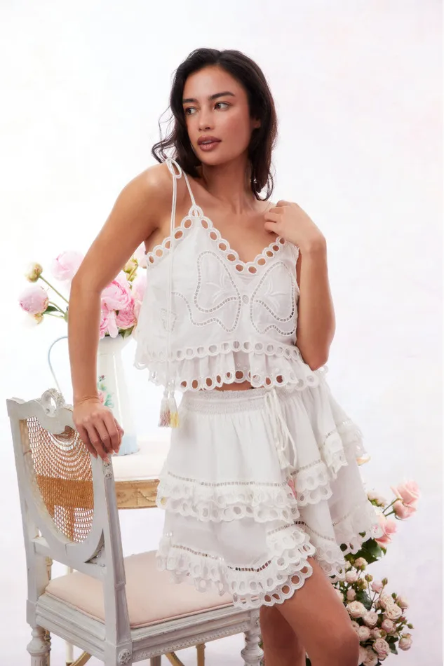 LoveShackFancy Biltmore Eyelet Cotton Top Soft White WomenKids Tops