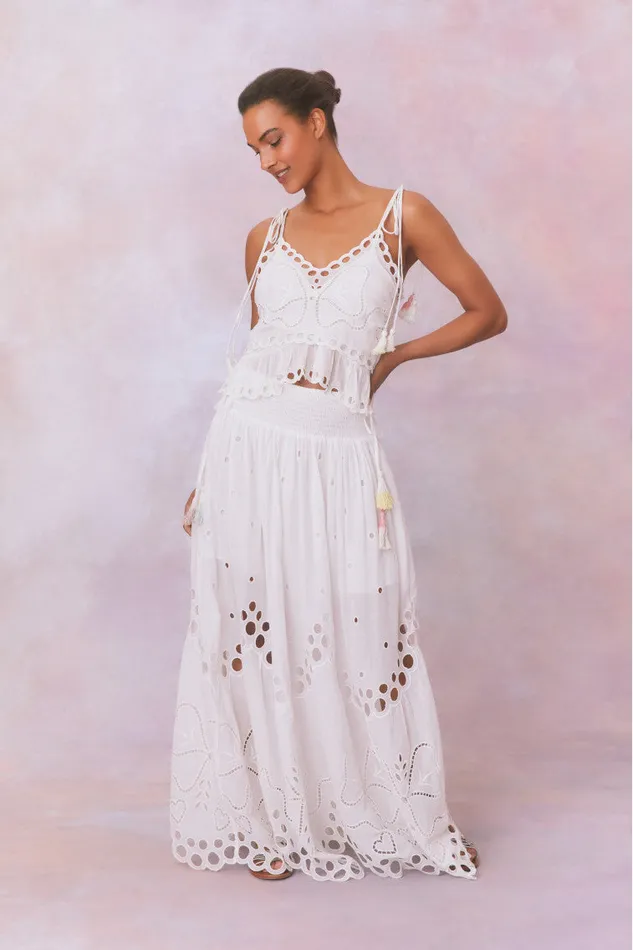 LoveShackFancy Biltmore Eyelet Cotton Top Soft White WomenKids Tops
