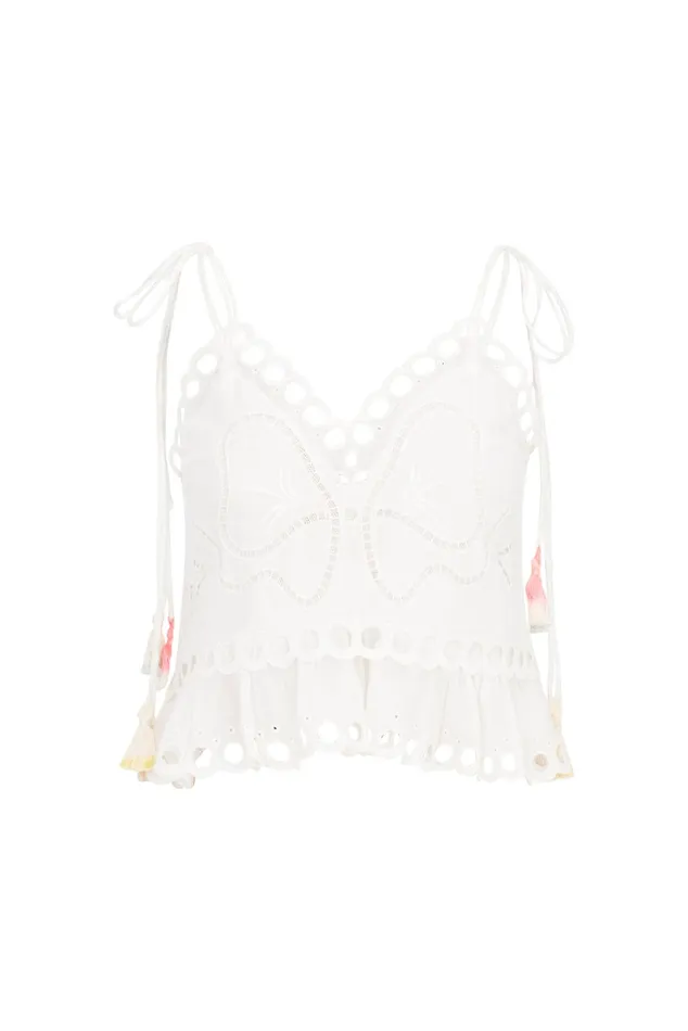 LoveShackFancy Biltmore Eyelet Cotton Top Soft White WomenKids Tops