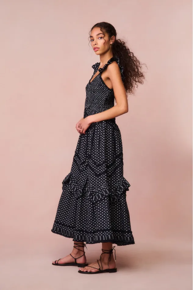 LoveShackFancy Brin Cotton Bow Dress Midnight Snowfall Women Dresses