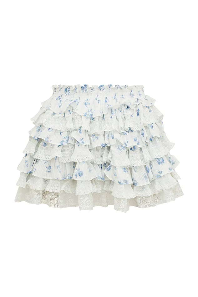 LoveShackFancy Citron Cotton Floral Skirt Ashen Blue Women Skirts