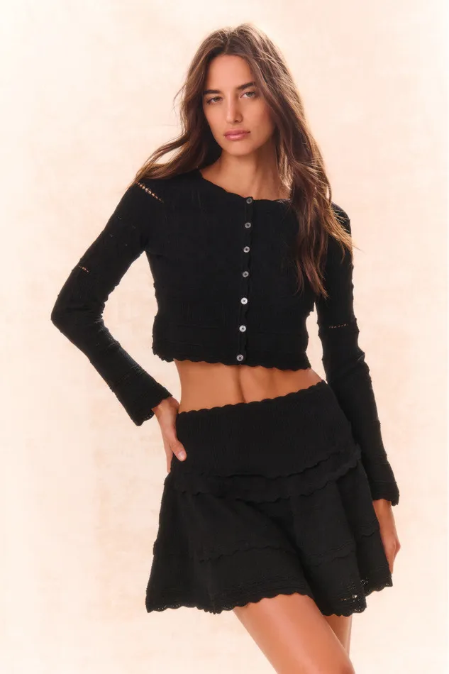 LoveShackFancy Colella Pointelle Knit Mini Skirt Black Women Skirts