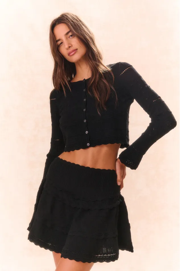 LoveShackFancy Colella Pointelle Knit Mini Skirt Black Women Skirts