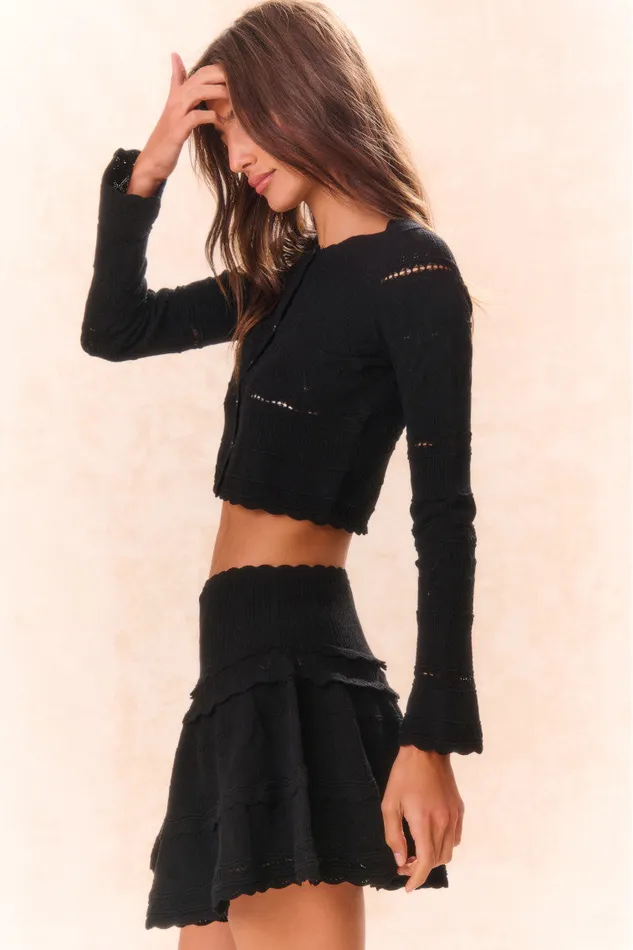 LoveShackFancy Colella Pointelle Knit Mini Skirt Black Women Skirts