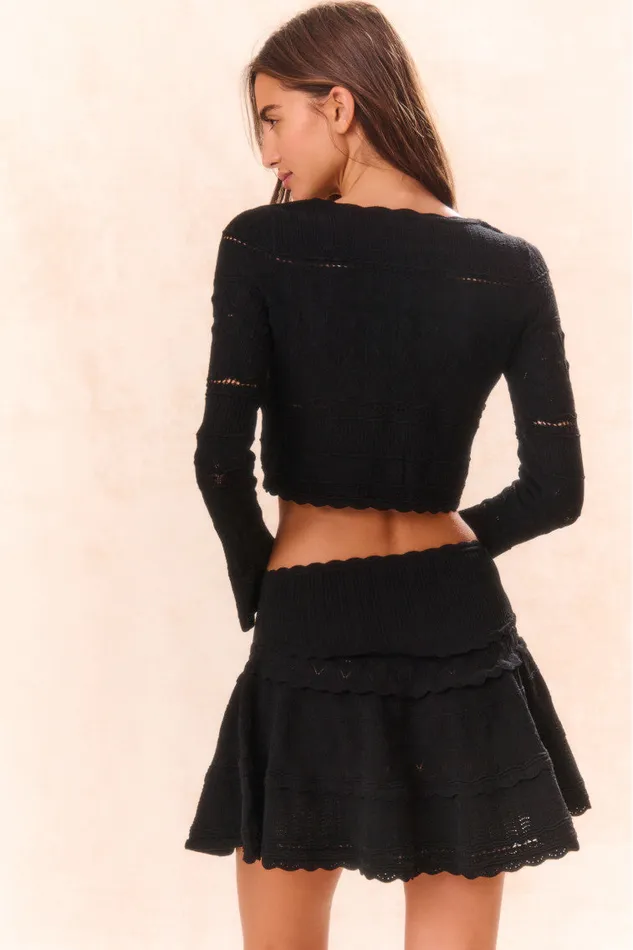 LoveShackFancy Colella Pointelle Knit Mini Skirt Black Women Skirts