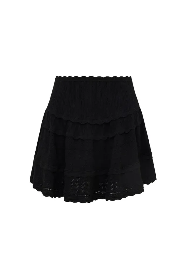LoveShackFancy Colella Pointelle Knit Mini Skirt Black Women Skirts