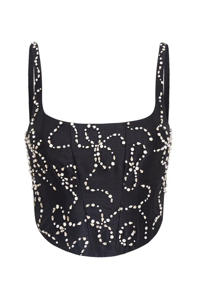 LoveShackFancy Glorianna Embellished Corset Top Black Women Tops