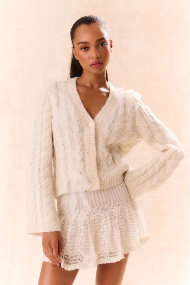 LoveShackFancy Louella Wool Knit Cardigan Snow Women Sweaters