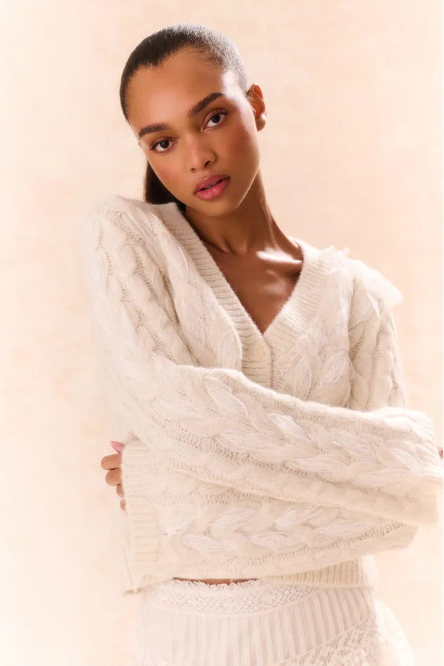 LoveShackFancy Louella Wool Knit Cardigan Snow Women Sweaters