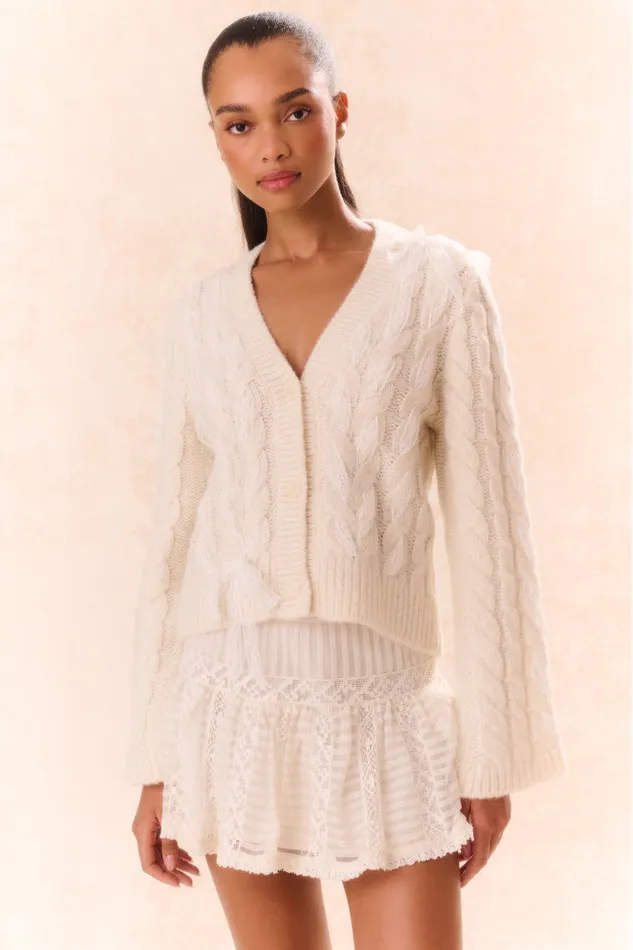 LoveShackFancy Louella Wool Knit Cardigan Snow Women Sweaters