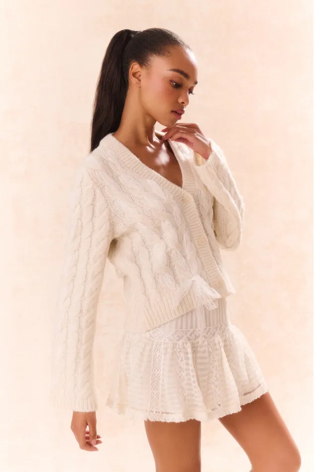 LoveShackFancy Louella Wool Knit Cardigan Snow Women Sweaters