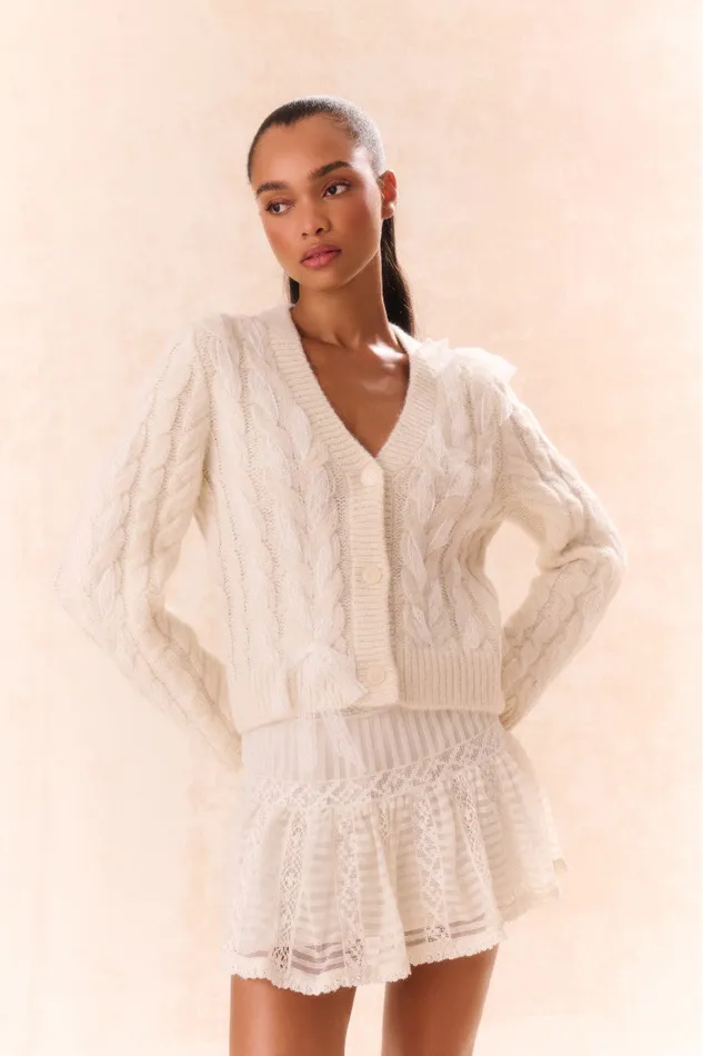 LoveShackFancy Louella Wool Knit Cardigan Snow Women Sweaters