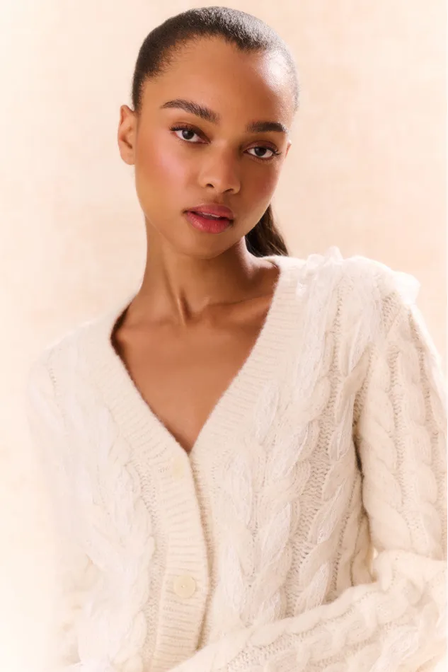LoveShackFancy Louella Wool Knit Cardigan Snow Women Sweaters