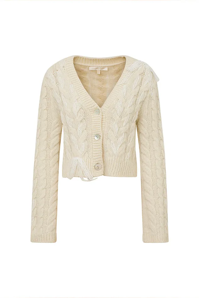 LoveShackFancy Louella Wool Knit Cardigan Snow Women Sweaters
