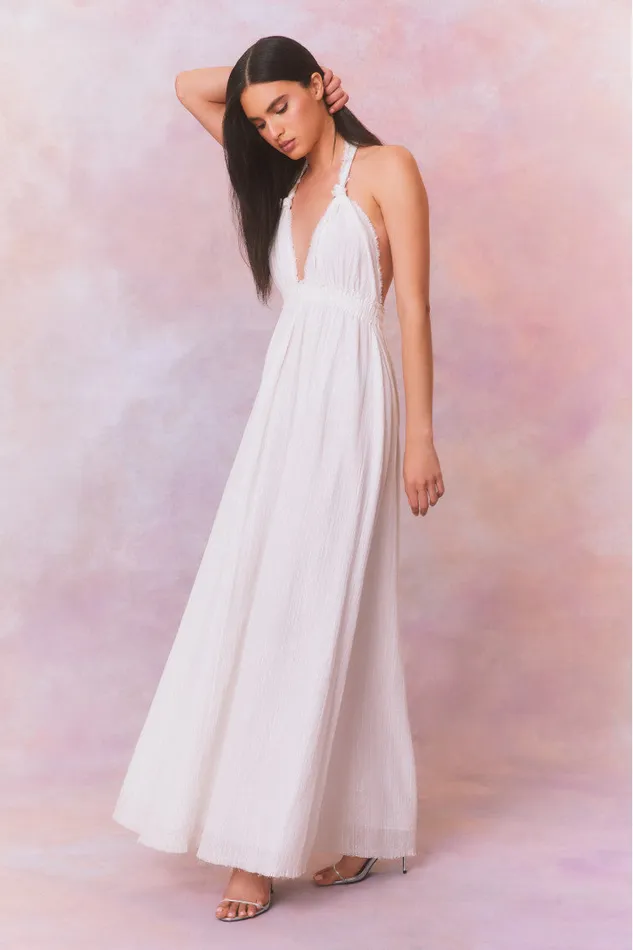 LoveShackFancy Love Halter Maxi Dress Iridescent Slate Women Dresses