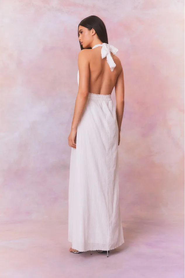 LoveShackFancy Love Halter Maxi Dress Iridescent Slate Women Dresses