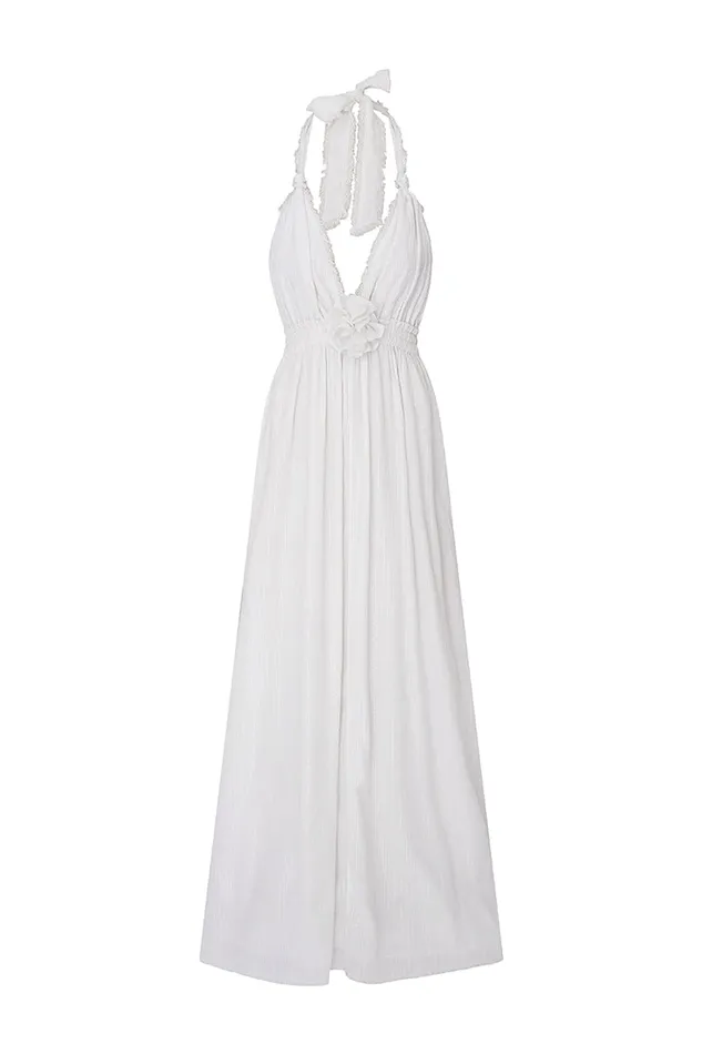 LoveShackFancy Love Halter Maxi Dress Iridescent Slate Women Dresses