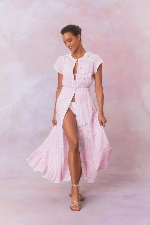 LoveShackFancy Remi Cotton Stripe Maxi Dress Captiva Pink WomenKids Dresses