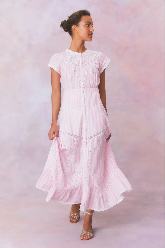 LoveShackFancy Remi Cotton Stripe Maxi Dress Captiva Pink WomenKids Dresses