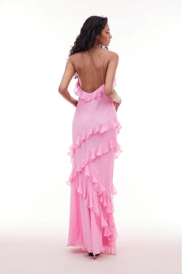 LoveShackFancy Rialto Silk Maxi Dress Rose Drift Women Dresses
