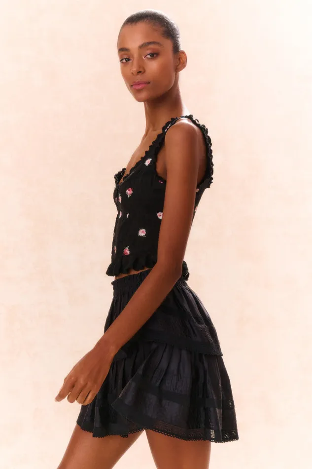 LoveShackFancy Ruffle Mini Tiered Skirt Black Women Skirts