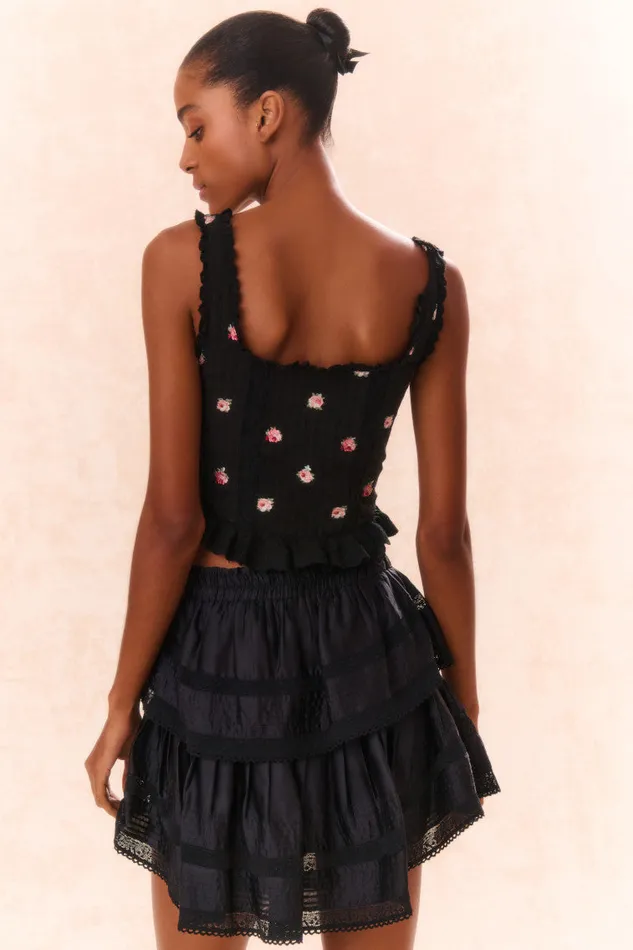 LoveShackFancy Ruffle Mini Tiered Skirt Black Women Skirts