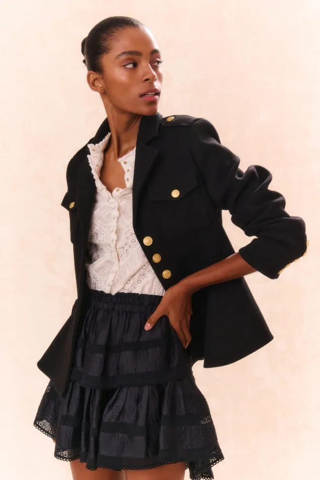 LoveShackFancy Ruffle Mini Tiered Skirt Black Women Skirts