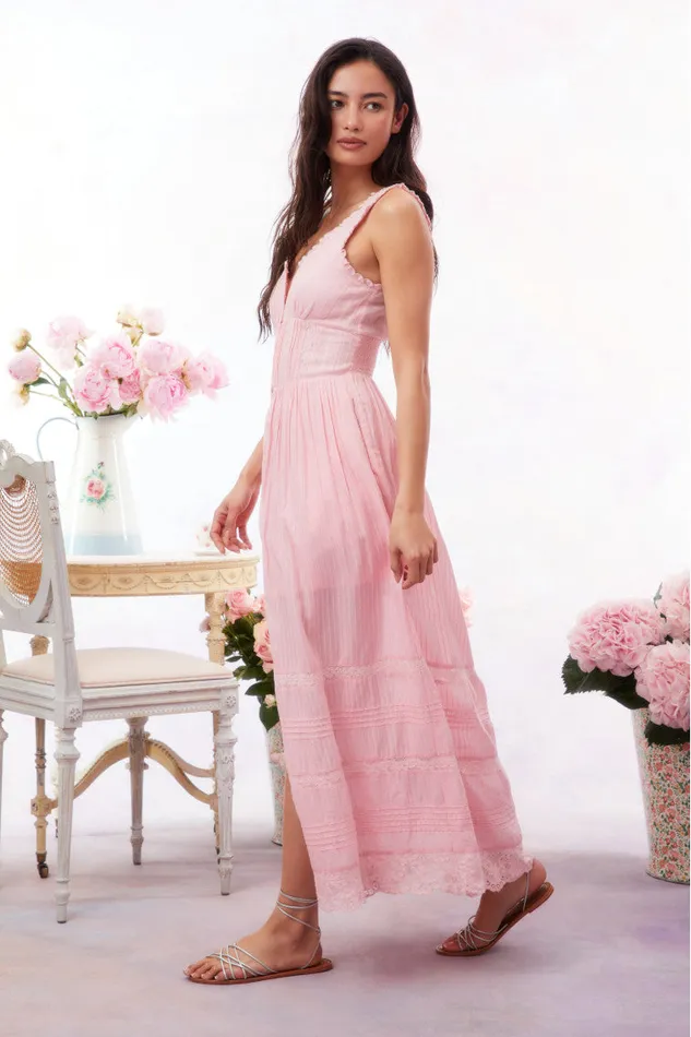 LoveShackFancy Santelle Cotton Maxi Dress Cherry Pink Women Dresses