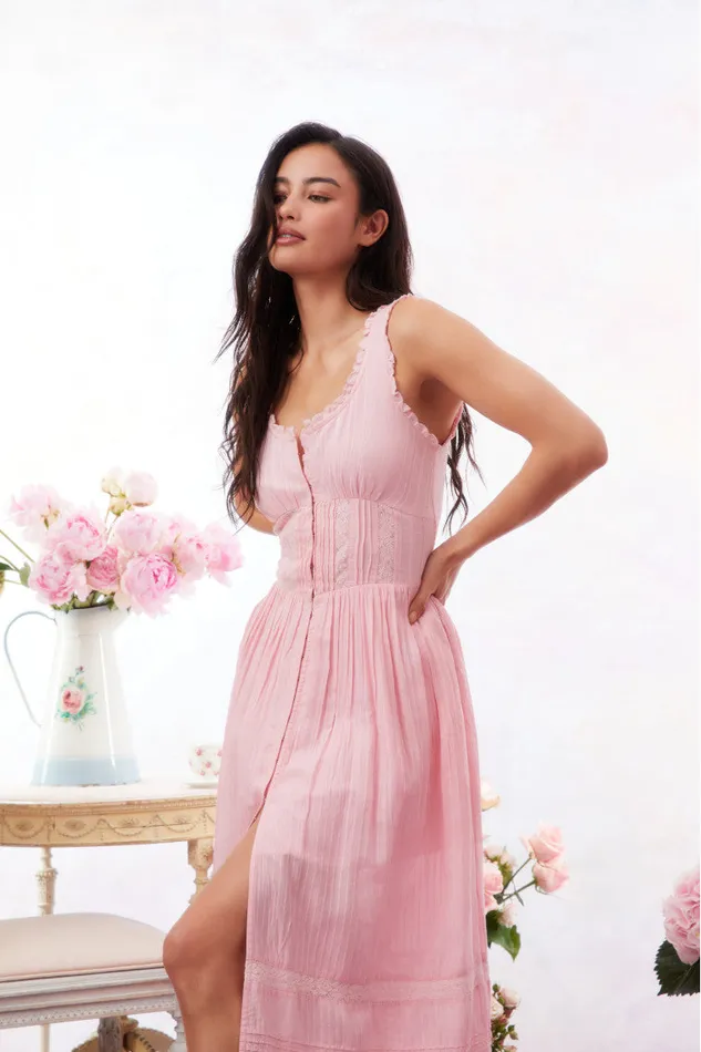 LoveShackFancy Santelle Cotton Maxi Dress Cherry Pink Women Dresses