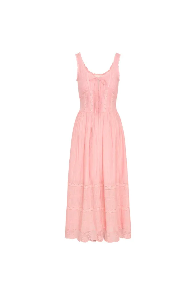 LoveShackFancy Santelle Cotton Maxi Dress Cherry Pink Women Dresses