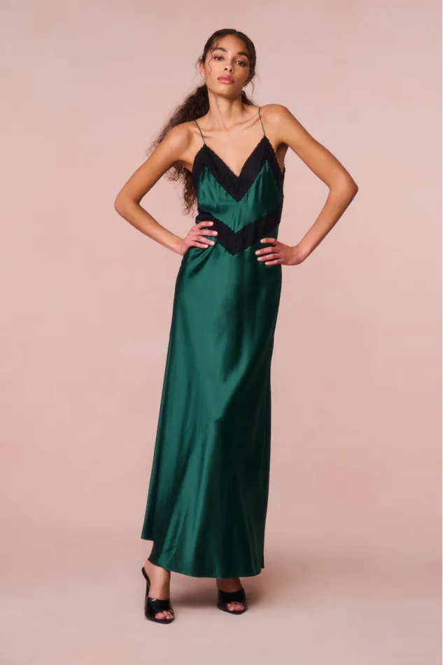 LoveShackFancy Serita LaceTrimmed Maxi Dress Emerald Green Women Dresses