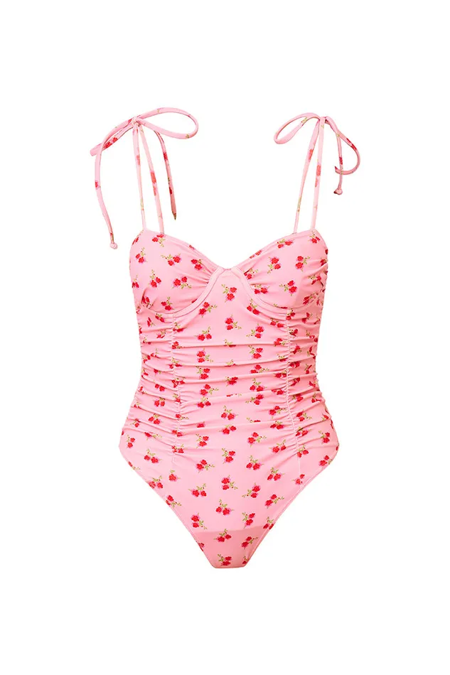 LoveShackFancy Sorella Cherry Print One Piece Swimsuit Cherry Pink Women Swim