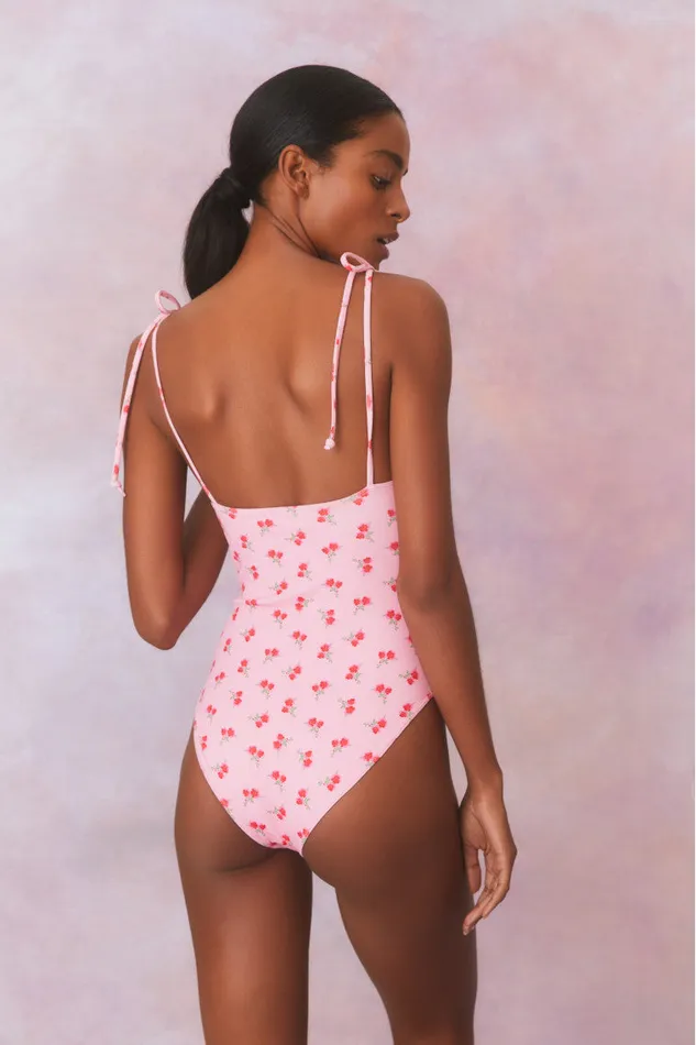 LoveShackFancy Sorella Cherry Print One Piece Swimsuit Cherry Pink Women Swim