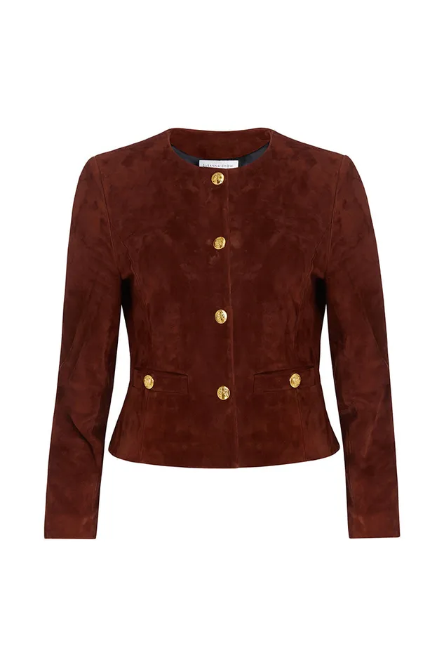 LoveShackFancy Susanna Chow New York Tessa Suede Jacket Brown Women Jackets and Coats