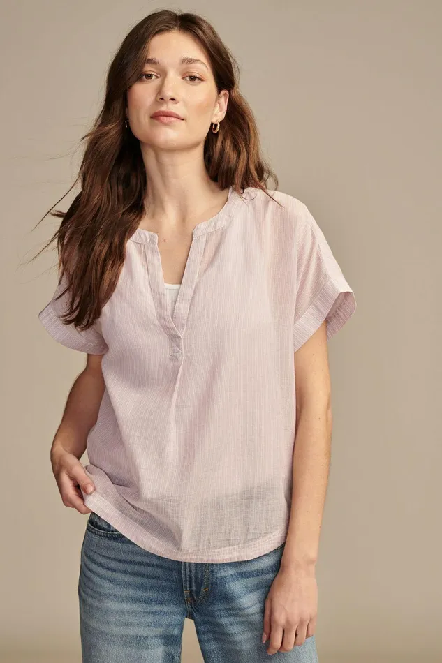 Lucky Brand All Tops Camp Shirt Popover Diffused Orchid Stri 8211 Women