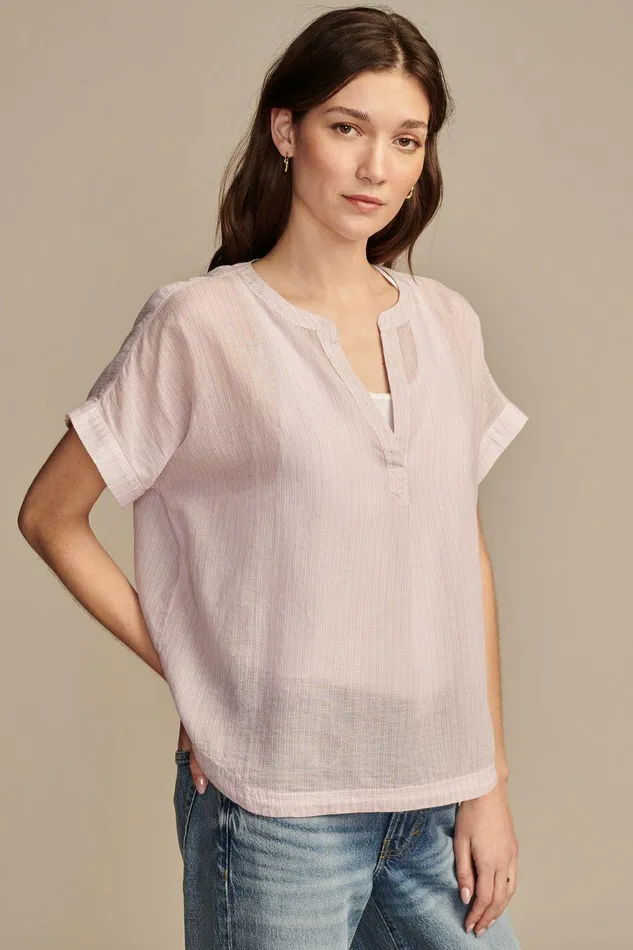 Lucky Brand All Tops Camp Shirt Popover Diffused Orchid Stri 8211 Women