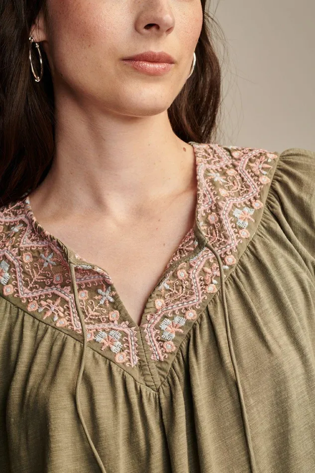 Lucky Brand All Tops Embroidered Peasant Top Dusty Olive 8211 Women