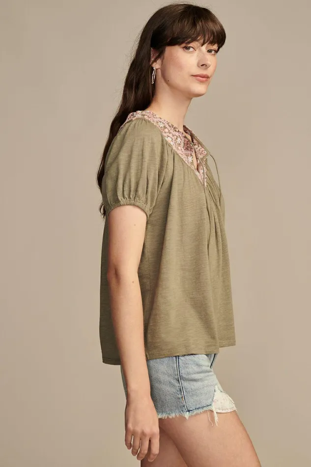 Lucky Brand All Tops Embroidered Peasant Top Dusty Olive 8211 Women