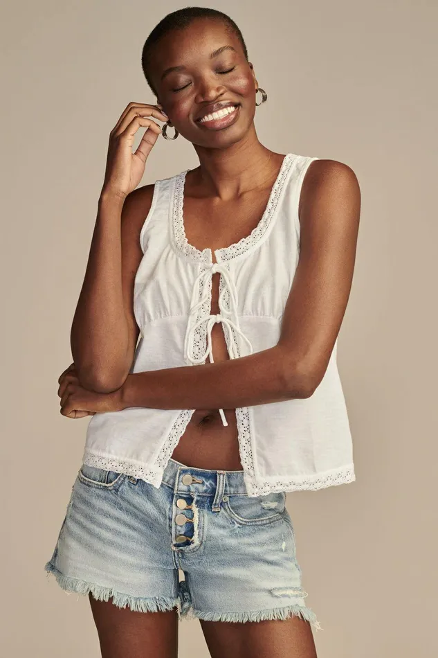 Lucky Brand All Tops Flyaway Sleeveless Lace Tank Bright White 8211 Women