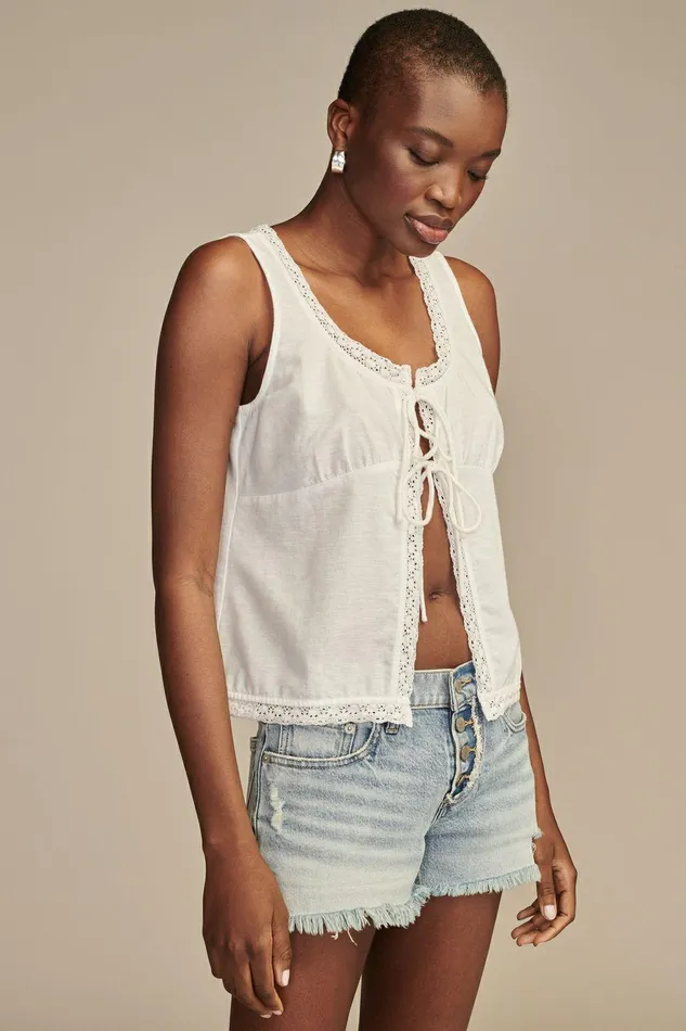 Lucky Brand All Tops Flyaway Sleeveless Lace Tank Bright White 8211 Women