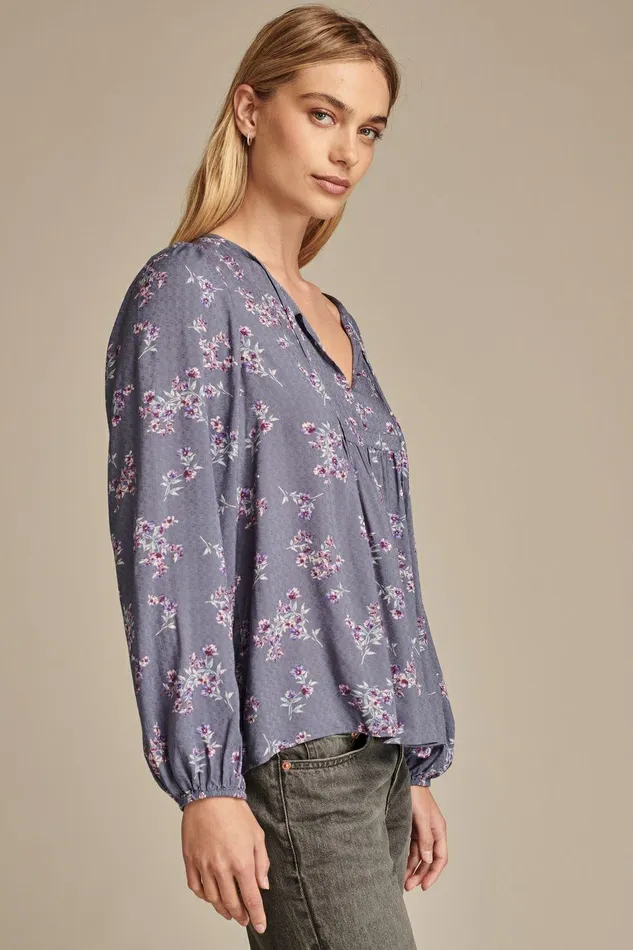 Lucky Brand All Tops Printed Volume Sleeve Peasant Top Blue Floral 8211 Women