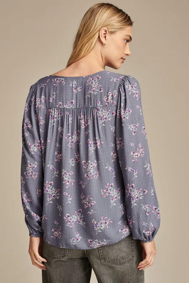 Lucky Brand All Tops Printed Volume Sleeve Peasant Top Blue Floral 8211 Women