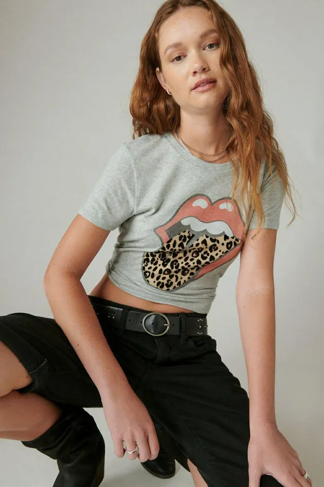 Lucky Brand All Tops Rolling Stones Animal Lips Light Heather Gray 8211 Women