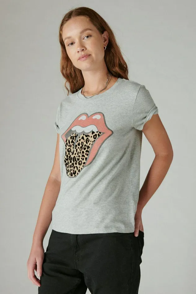 Lucky Brand All Tops Rolling Stones Animal Lips Light Heather Gray 8211 Women