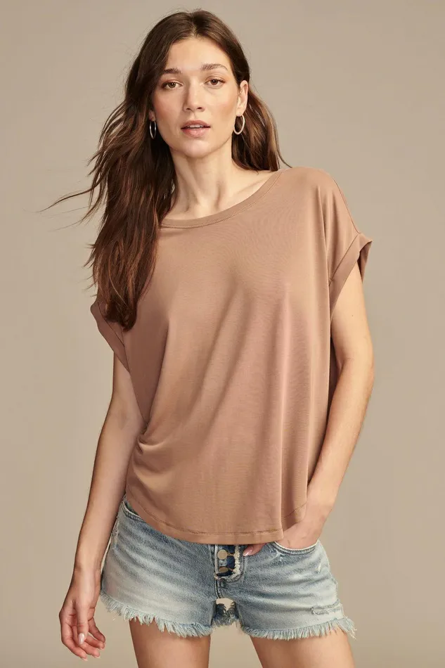 Lucky Brand All Tops Short Sleeve Sandwash Dolman Tee Mocha Mousse 8211 Women