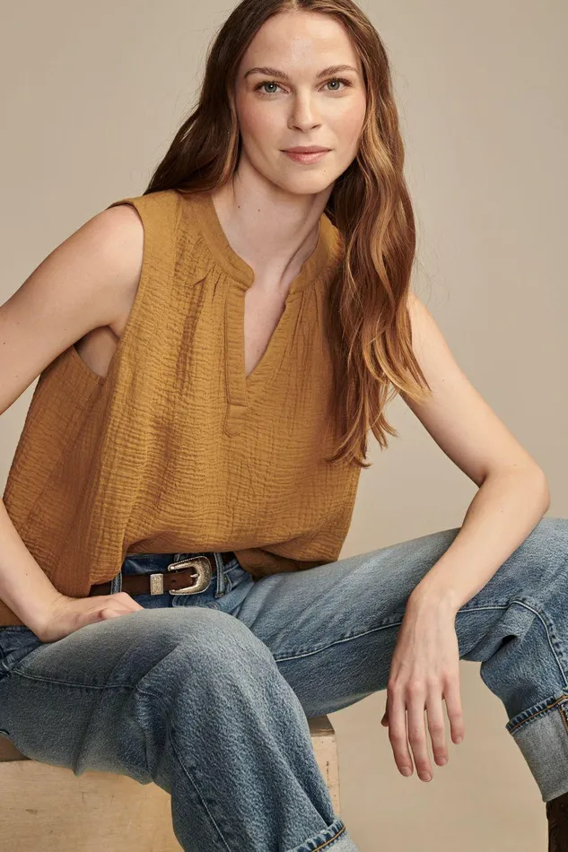 Lucky Brand All Tops Sleeveless Popover Shirt Dull Gold 8211 Women
