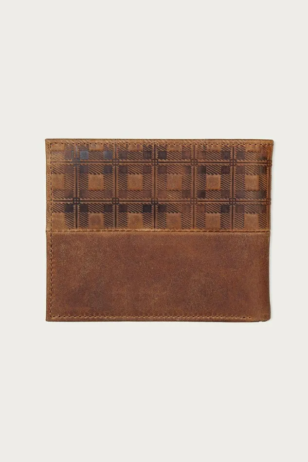 Lucky Brand Bags and Wallets Plaid Embossed Leather Bifold Wallet Dark Brown 8211 Men